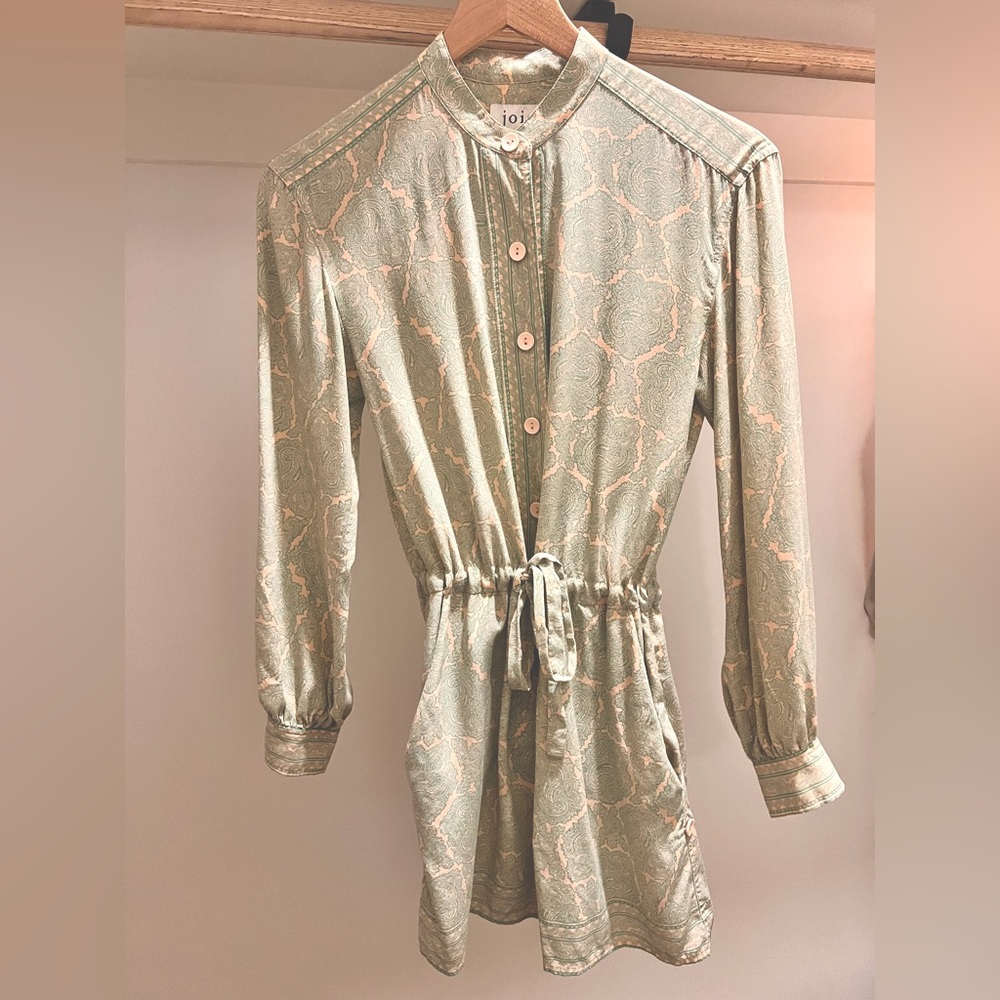 Joie Green Patterned Button-Up Long Sleeved Romper
